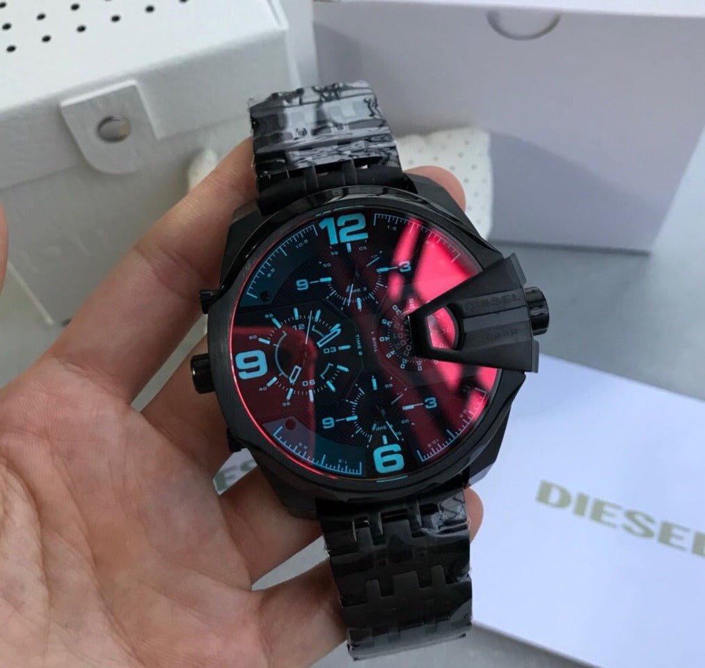Diesel DZ7373 Uber Chief Chronograph Men's Watch – Red Dial & Black Steel Strap