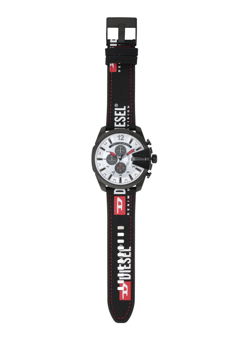 Diesel DZ4512 Mega Chief Chronograph Men's Watch – Silver Dial & Black Leather Strap