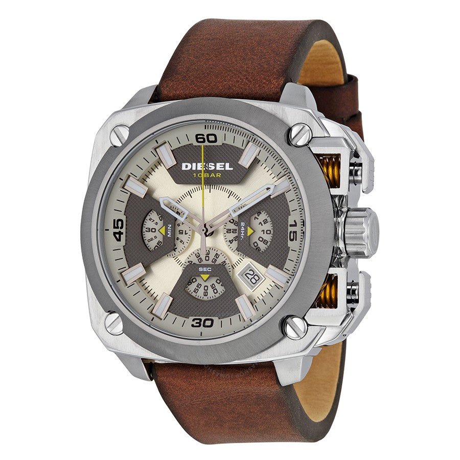 Diesel DZ7343 BAMF Chronograph Men's Watch – Beige Dial & Brown Leather Strap