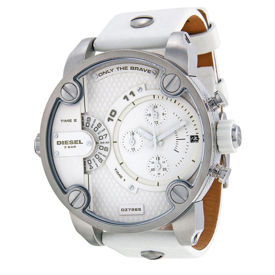 Diesel DZ7265 Badass Chronograph Men's Watch – White Dial & White Leather Strap