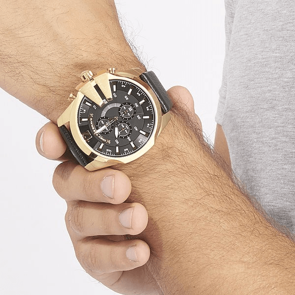 Diesel DZ4344 Mega Chief Chronograph Men's Watch – Black Dial & Black Leather Strap