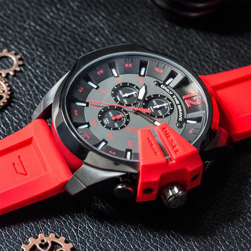 Diesel DZ4427 Mega Chief Chronograph Men's Watch – Black Dial & Red Silicone Strap