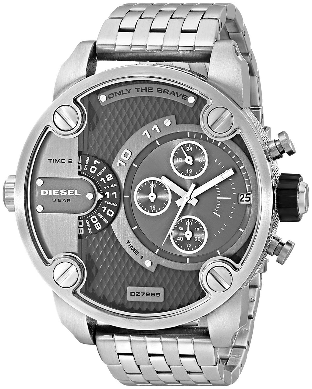 Diesel DZ7259 Little Daddy Chronograph Men's Watch – Black Dial & Silver Stainless Steel Strap