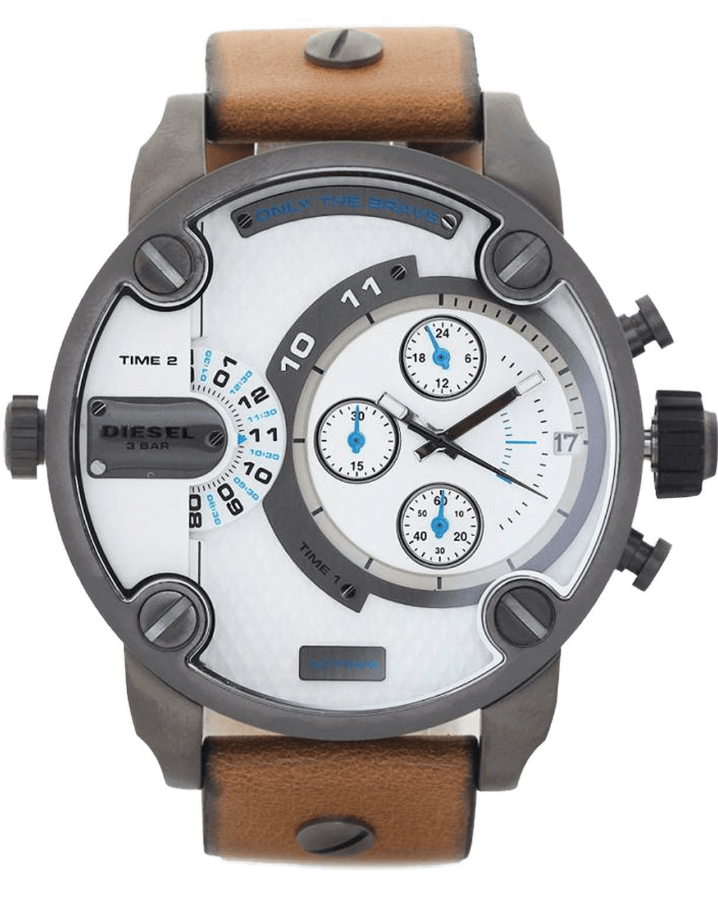 Diesel DZ7269 SBA Dual Time Chronograph Men's Watch – White Dial & Brown Leather Strap