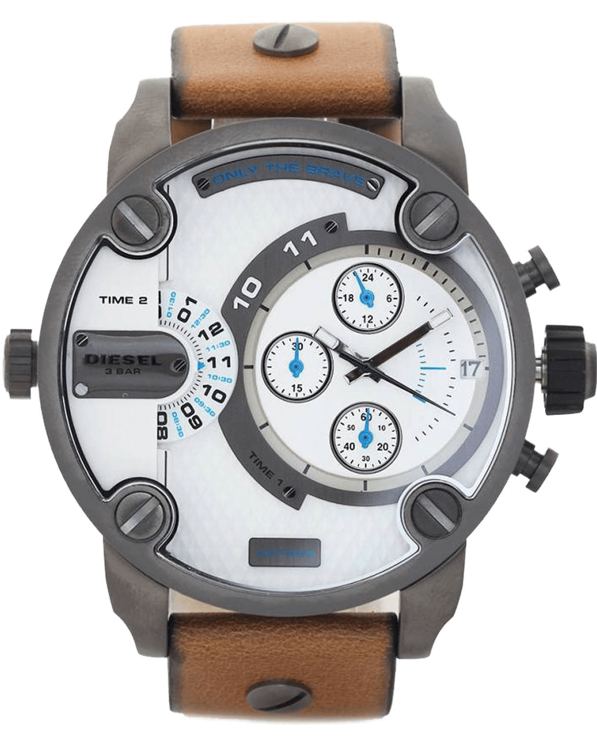 Diesel DZ7269 SBA Dual Time Chronograph Men's Watch – White Dial & Brown Leather Strap