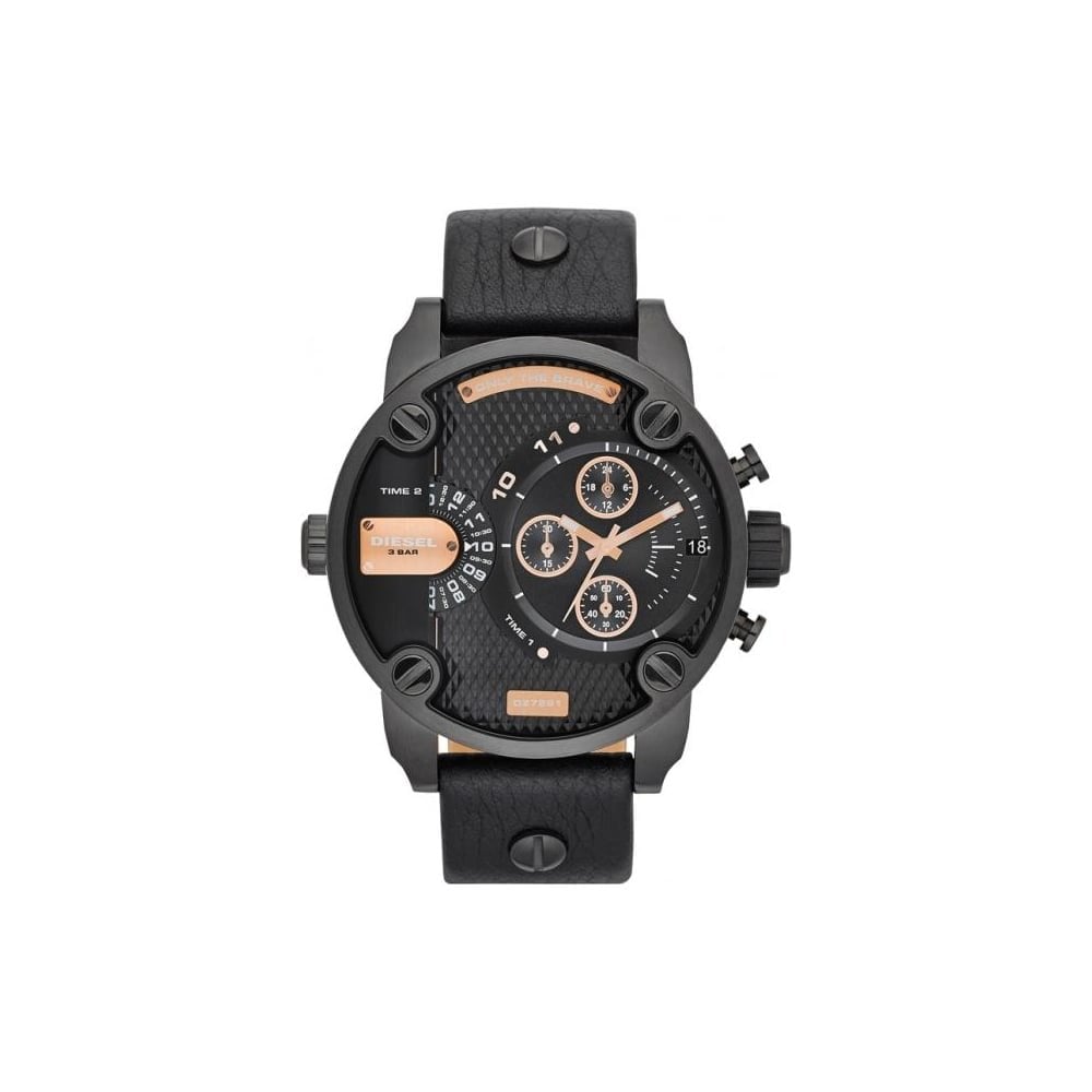 Diesel DZ7291 Little Daddy Chronograph Men's Watch – Black Dial & Black Leather Strap