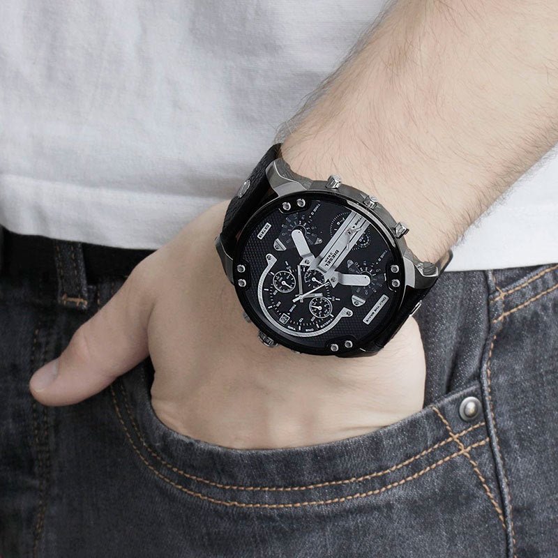 Diesel DZ7313 Mr. Daddy Chronograph Men's Watch – Black Dial & Black Leather Strap