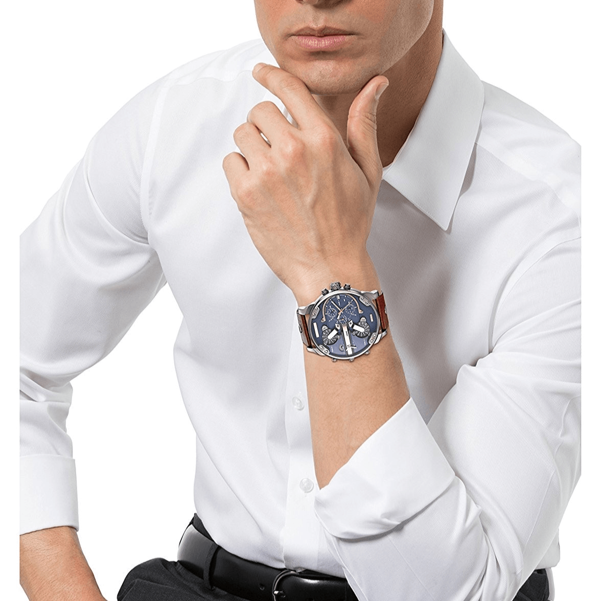 Diesel DZ7314 Mr. Daddy Chronograph Men's Watch – Blue Dial & Brown Leather Strap