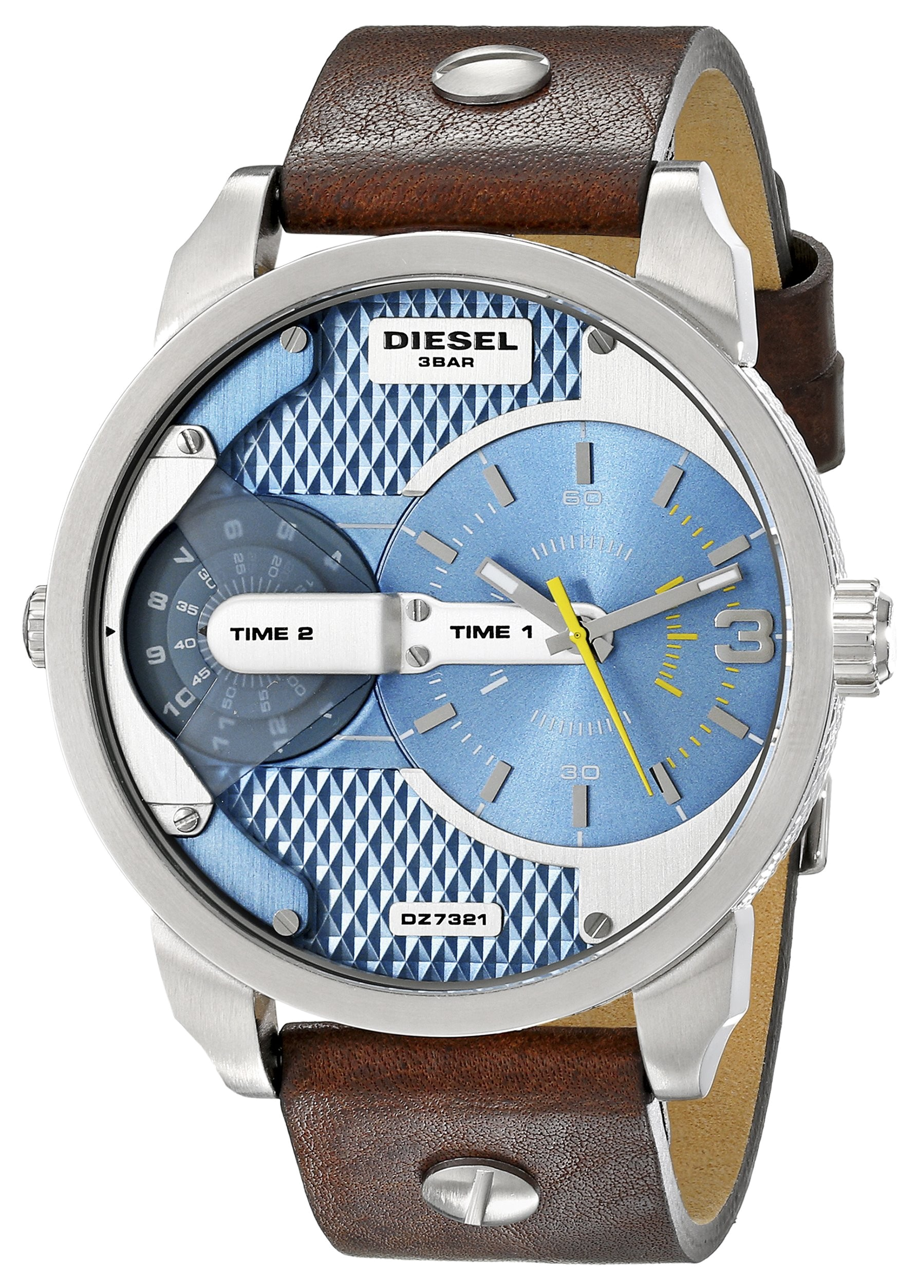 Diesel DZ7321 Mini Daddy Chronograph Men's Watch – Light Blue Dial & Brown Leather Strap