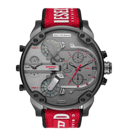 Diesel DZ7423 Mr. Daddy 2.0 Chronograph Men's Watch – Grey Dial & Red Rubber Strap