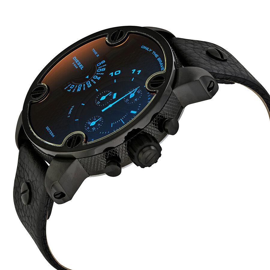 Diesel DZ7334 Little Daddy Chronograph Men's Watch – Black Dial & Black Leather Strap