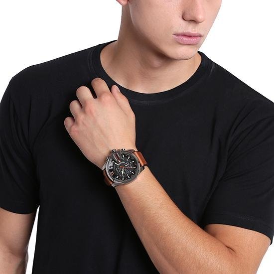 Diesel DZ4343 Mega Chief Chronograph Men's Watch – Black Dial & Brown Leather Strap