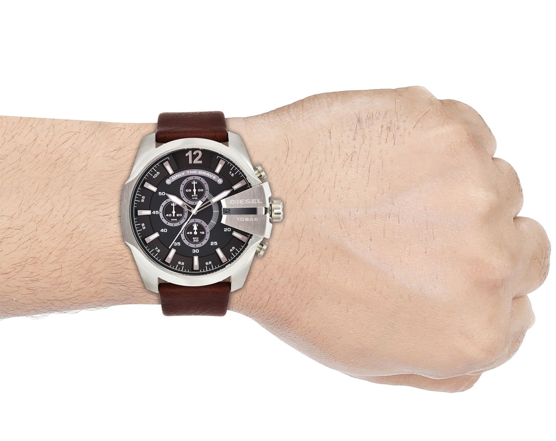 Diesel DZ4290 Mega Chief Chronograph Men's Watch – Black Dial & Brown Leather Strap