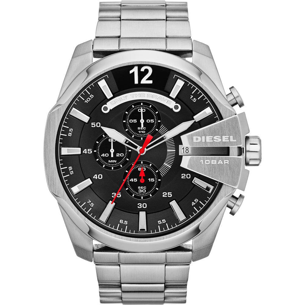 Diesel DZ4308 Mega Chief Chronograph Men's Watch – Black Dial & Silver Stainless Steel Strap