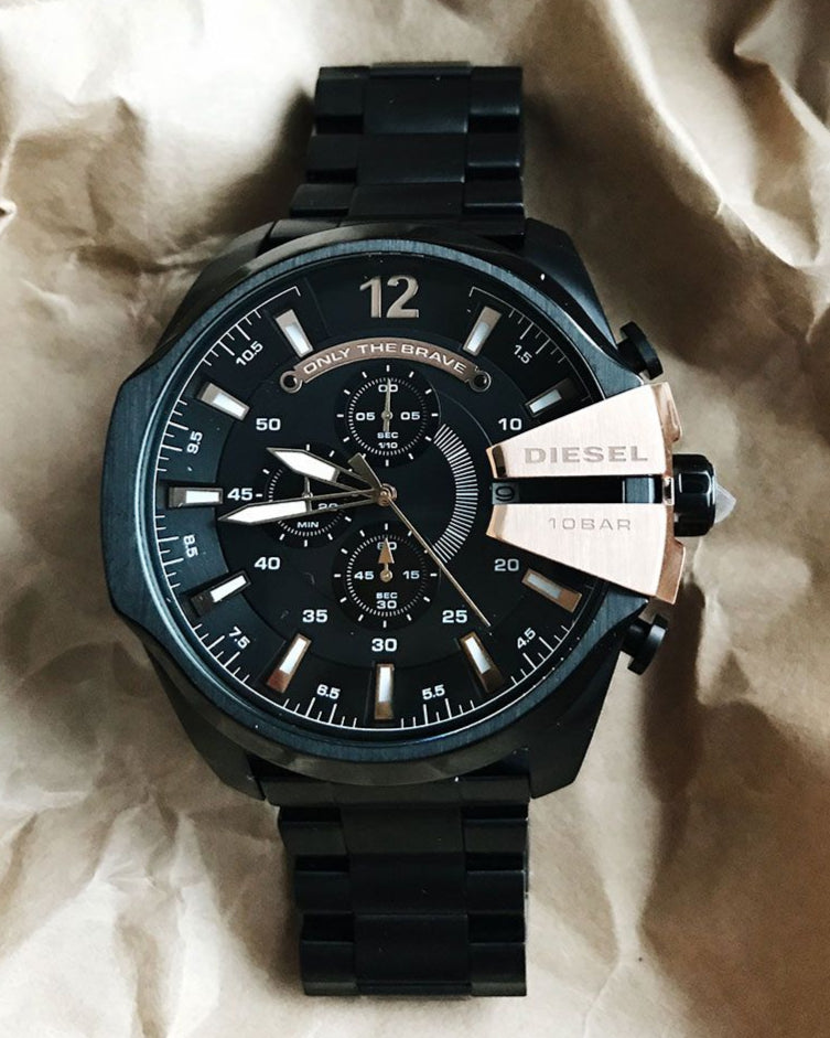 Diesel DZ4309 Mega Chief Chronograph Men's Watch – Black Dial & Black Stainless Steel Strap