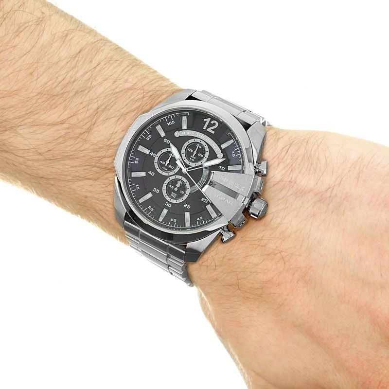 Diesel DZ4417 Mega Chief Chronograph Men's Watch – Blue Dial & Silver Stainless Steel Strap