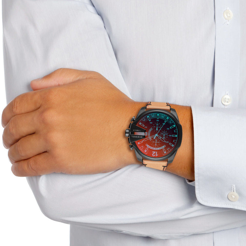 Diesel DZ4476 Mega Chief Chronograph Men's Watch – Black Dial & Brown Leather Strap