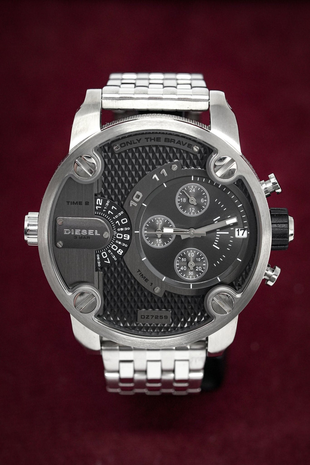Diesel DZ7259 Little Daddy Chronograph Men's Watch – Black Dial & Silver Stainless Steel Strap