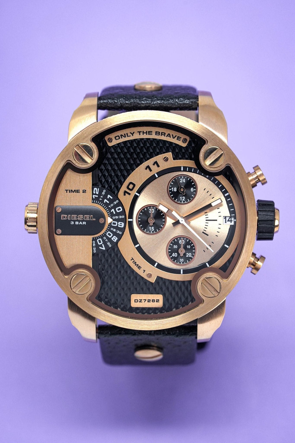 Diesel DZ7282 Little Daddy Men's Watch – Black & Gold Dial & Black Leather Strap