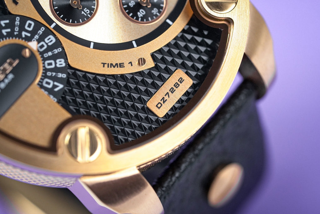 Diesel DZ7282 Little Daddy Men's Watch – Black & Gold Dial & Black Leather Strap
