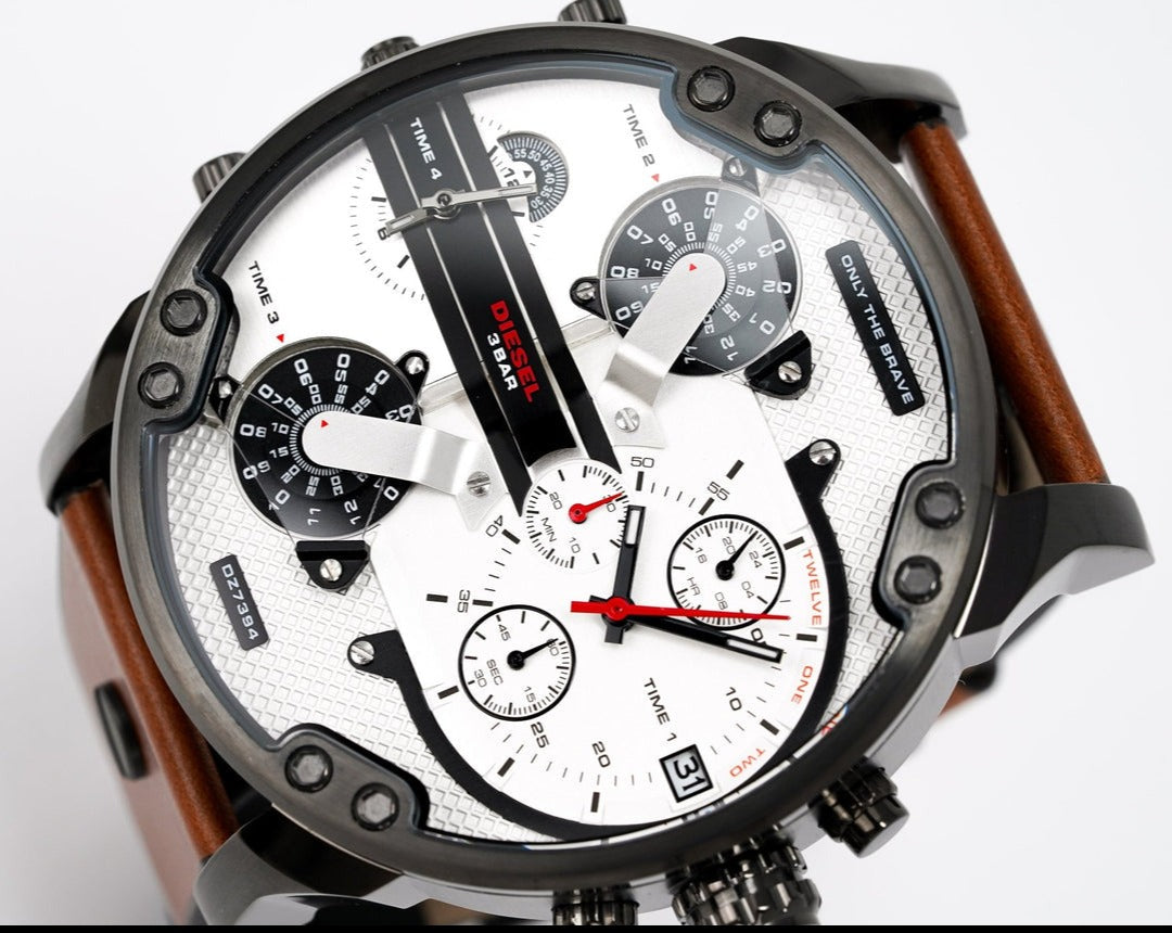 Diesel DZ7394 Mr. Daddy 2.0 Chronograph Men's Watch – Silver Dial & Brown Leather Strap