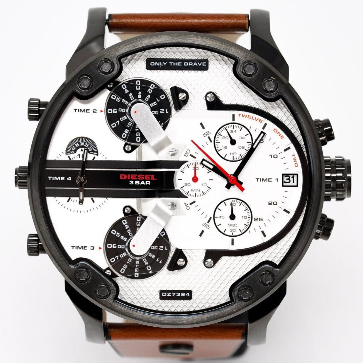 Diesel DZ7394 Mr. Daddy 2.0 Chronograph Men's Watch – Silver Dial & Brown Leather Strap