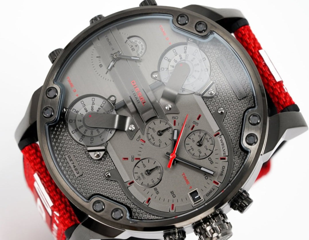 Diesel DZ7423 Mr. Daddy 2.0 Chronograph Men's Watch – Grey Dial & Red Rubber Strap