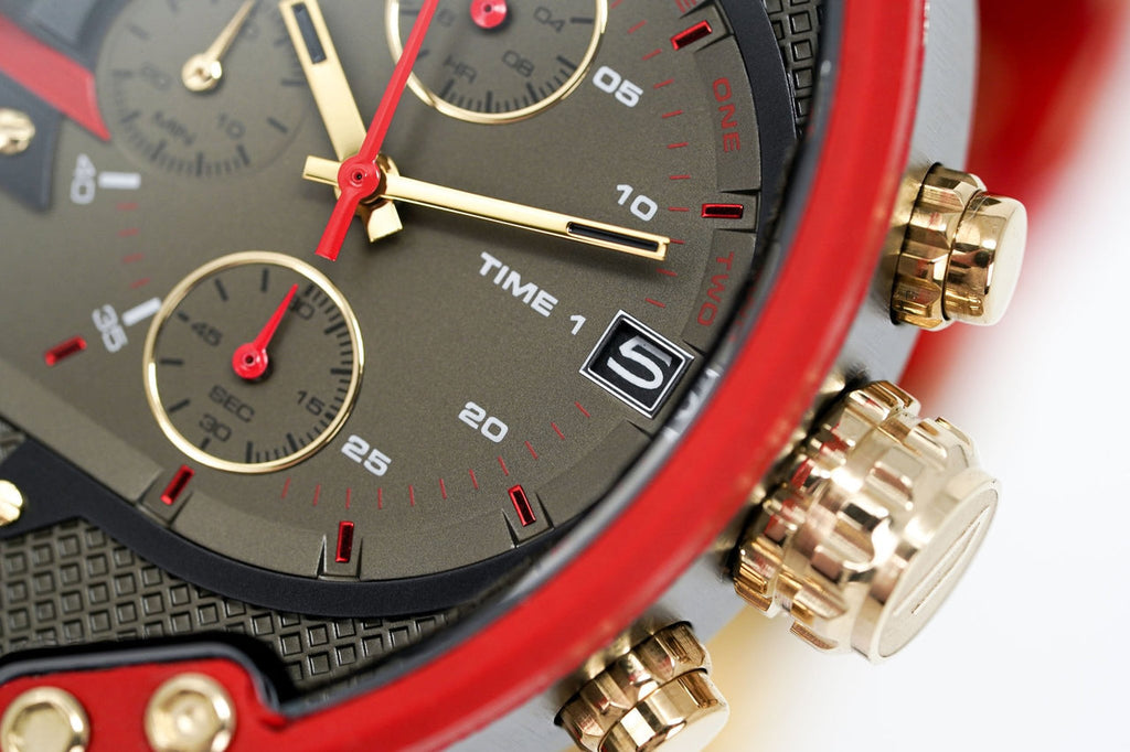 Diesel DZ7430 Mr. Daddy 2.0 Chronograph Men's Watch – Grey Dial & Red Rubber Strap