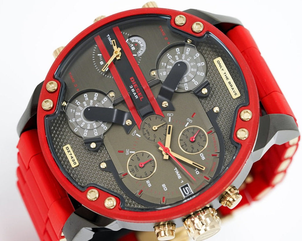 Diesel DZ7430 Mr. Daddy 2.0 Chronograph Men's Watch – Grey Dial & Red Rubber Strap