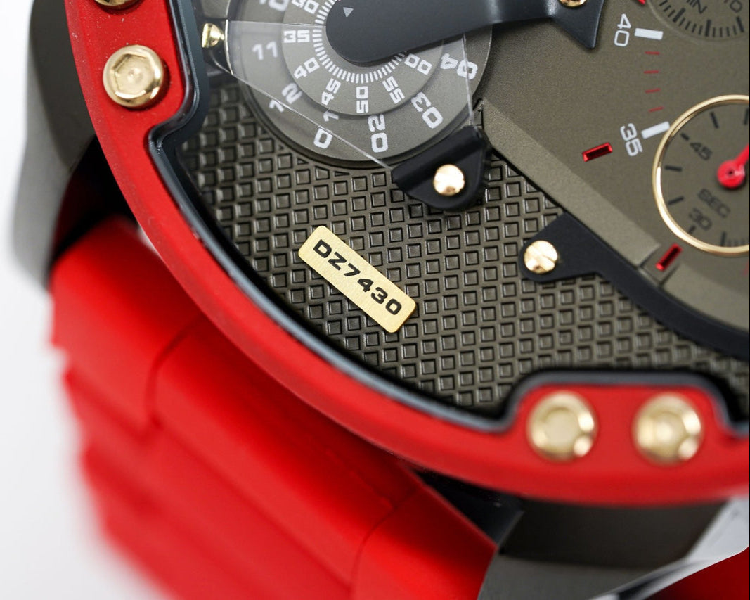 Diesel DZ7430 Mr. Daddy 2.0 Chronograph Men's Watch – Grey Dial & Red Rubber Strap