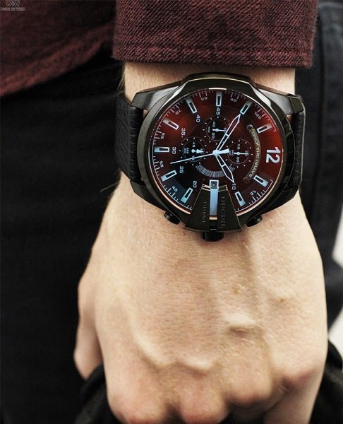 Diesel DZ4323 Mega Chief Chronograph Men's Watch – Black Dial & Black Leather Strap