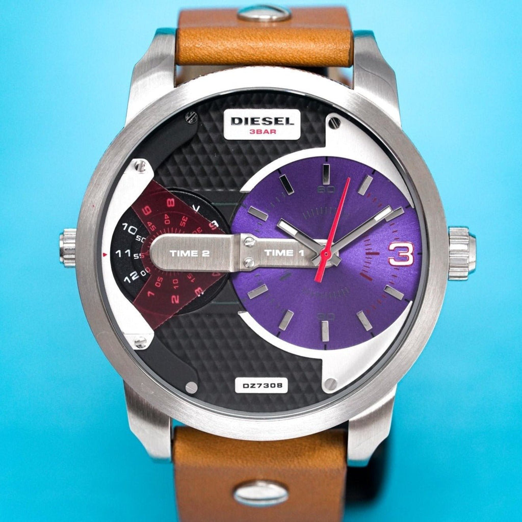 Diesel DZ7308 Mini Daddy Chronograph Men's Watch – Blue & Black Dial & Brown Leather Strap