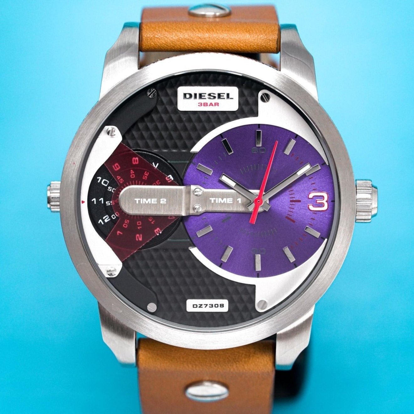 Diesel DZ7308 Mini Daddy Chronograph Men's Watch – Blue & Black Dial & Brown Leather Strap