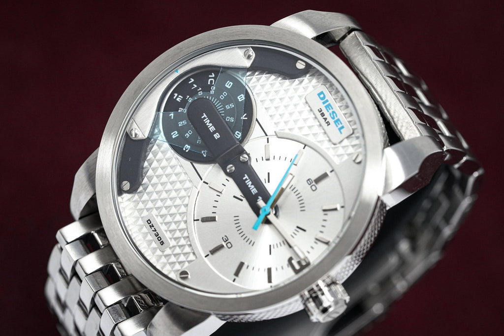 Diesel DZ7305 Mini Daddy Dual Time Men's Watch – Silver Dial & Stainless Steel Strap