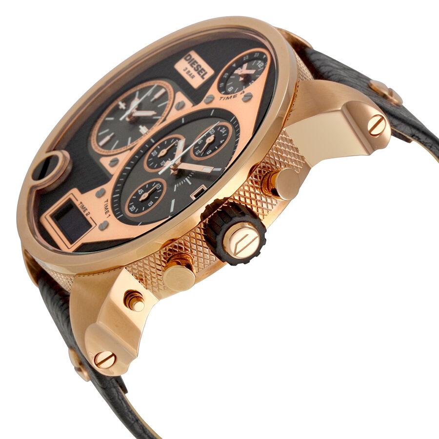Diesel DZ7282 Little Daddy Men's Watch – Black & Gold Dial & Black Leather Strap