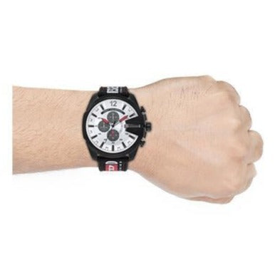 Diesel DZ4512 Mega Chief Chronograph Men's Watch – Silver Dial & Black Leather Strap