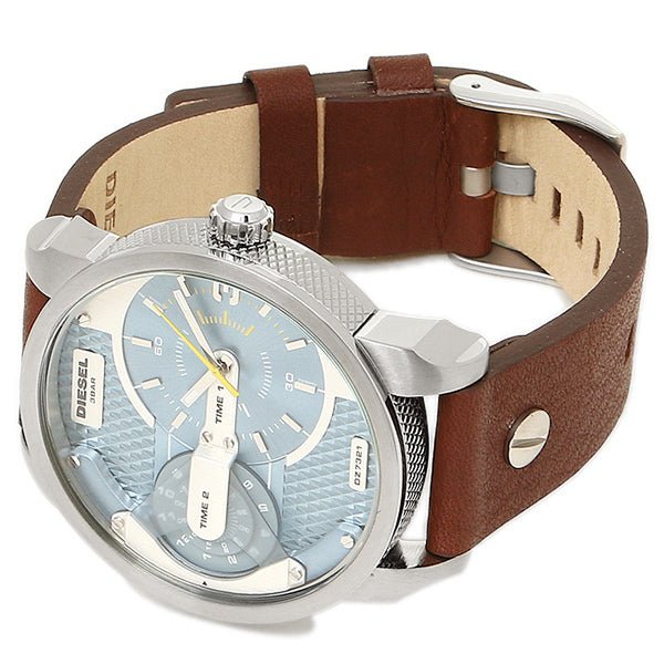 Diesel DZ7321 Mini Daddy Chronograph Men's Watch – Light Blue Dial & Brown Leather Strap