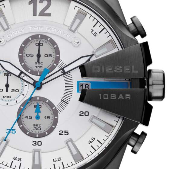 Diesel DZ4280 Mega Chief Chronograph Men's Watch – White Dial & Brown Leather Strap