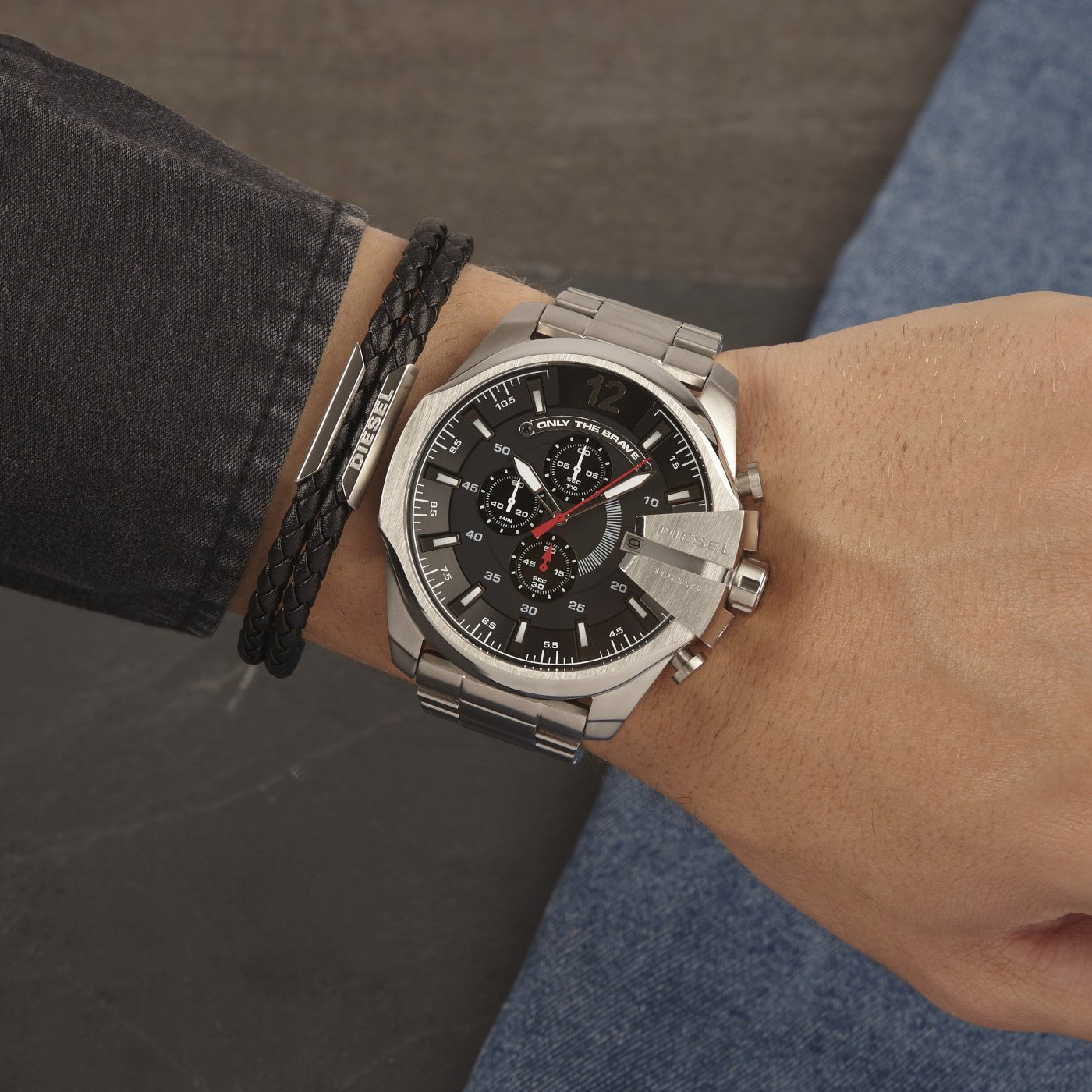 Diesel DZ4308 Mega Chief Chronograph Men's Watch – Black Dial & Silver Stainless Steel Strap