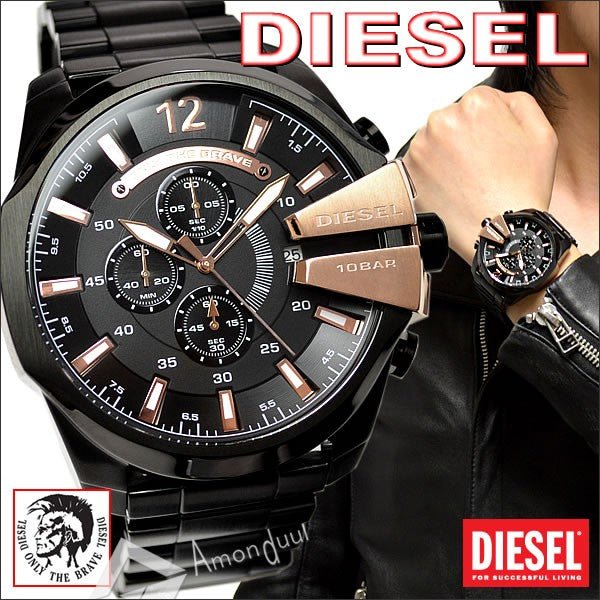 Diesel DZ4309 Mega Chief Chronograph Men's Watch – Black Dial & Black Stainless Steel Strap