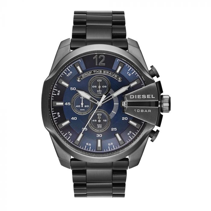 Diesel DZ4329 Mega Chief Chronograph Men's Watch – Blue Dial & Black Stainless Steel Strap