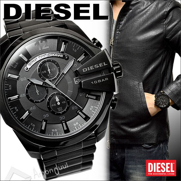 Diesel DZ4355 Mega Chief Chronograph Men's Watch – Black Dial & Black Stainless Steel Strap