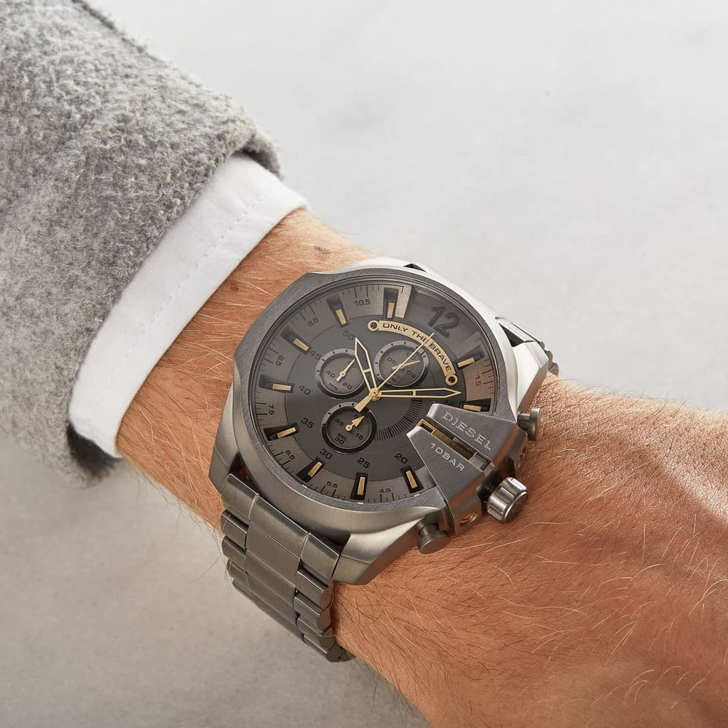 Diesel DZ4479 Mega Chief Chronograph Men's Watch – Grey Dial & Black Stainless Steel Strap