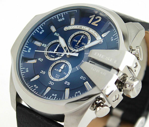 Diesel DZ4423 Mega Chief Chronograph Men's Watch – Blue Dial & Black Leather Strap