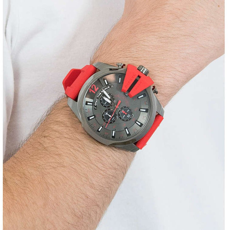 Diesel DZ4427 Mega Chief Chronograph Men's Watch – Black Dial & Red Silicone Strap
