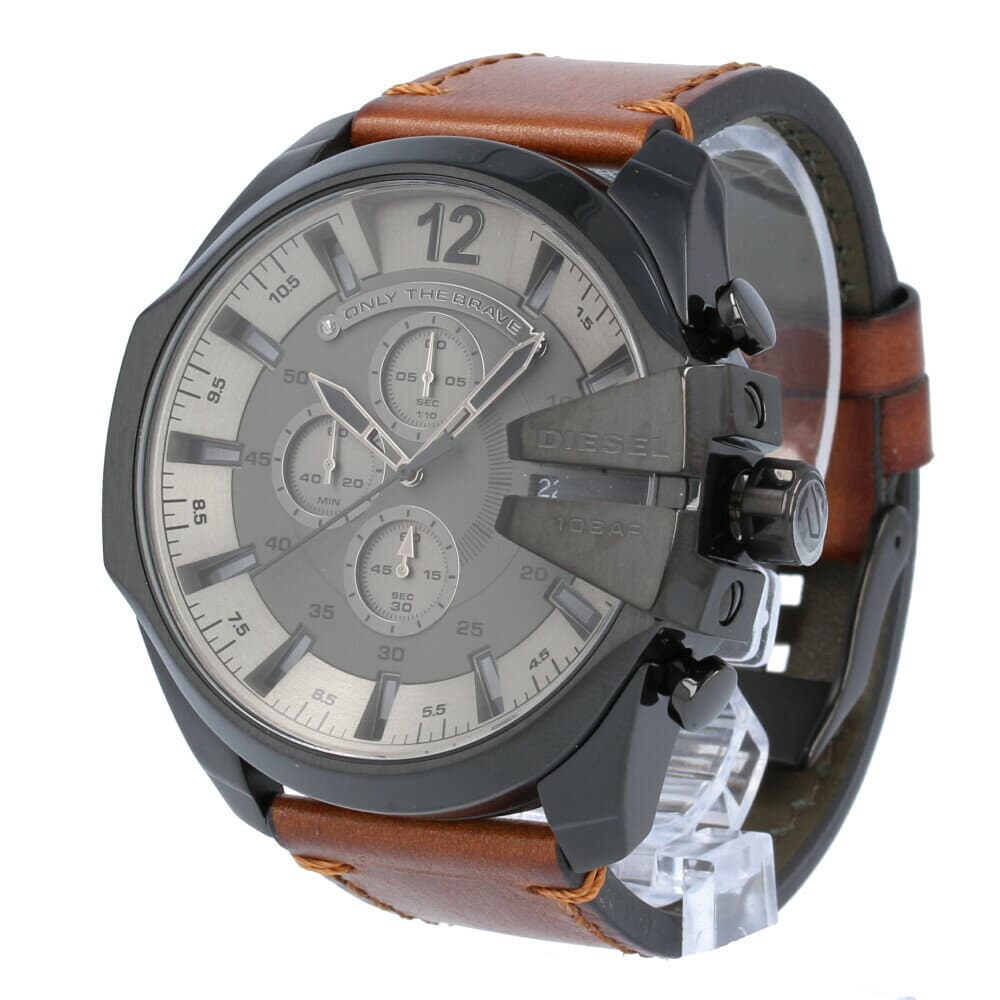 Diesel DZ4463 Mega Chief Chronograph Men's Watch – Grey Dial & Brown Leather Strap
