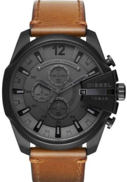Diesel DZ4463 Mega Chief Chronograph Men's Watch – Grey Dial & Brown Leather Strap