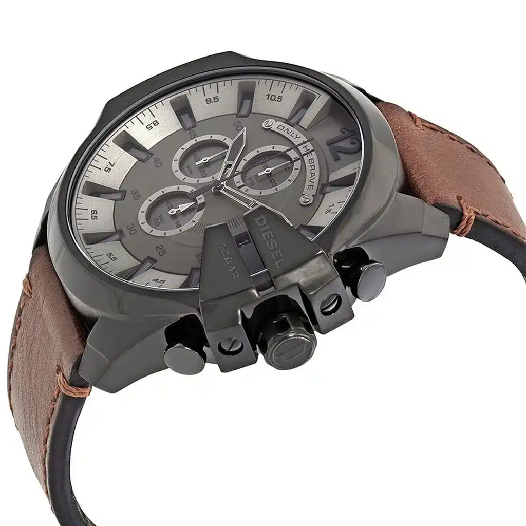 Diesel DZ4463 Mega Chief Chronograph Men's Watch – Grey Dial & Brown Leather Strap