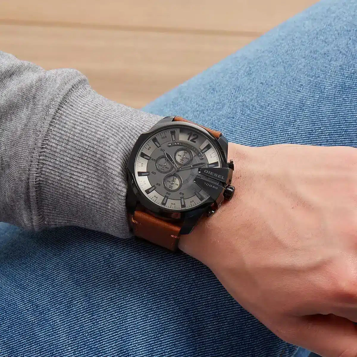 Diesel DZ4463 Mega Chief Chronograph Men's Watch – Grey Dial & Brown Leather Strap