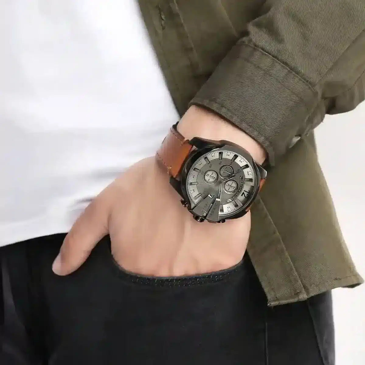 Diesel DZ4463 Mega Chief Chronograph Men's Watch – Grey Dial & Brown Leather Strap